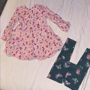 Bundle !! Cat & Jack Pink Floral dress and butterfly leggings NWT
